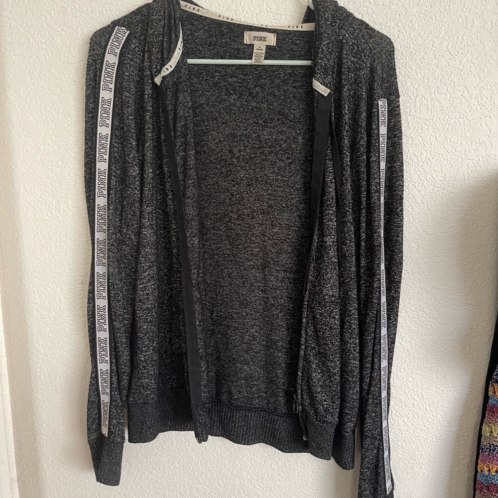 Thin PINK brand sweatshirt, grey, black, & white